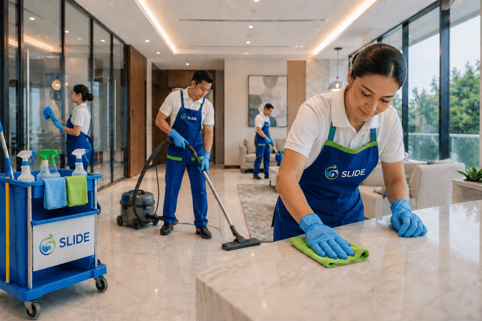 SLIDE cleaning team servicing a luxury villa in Qatar